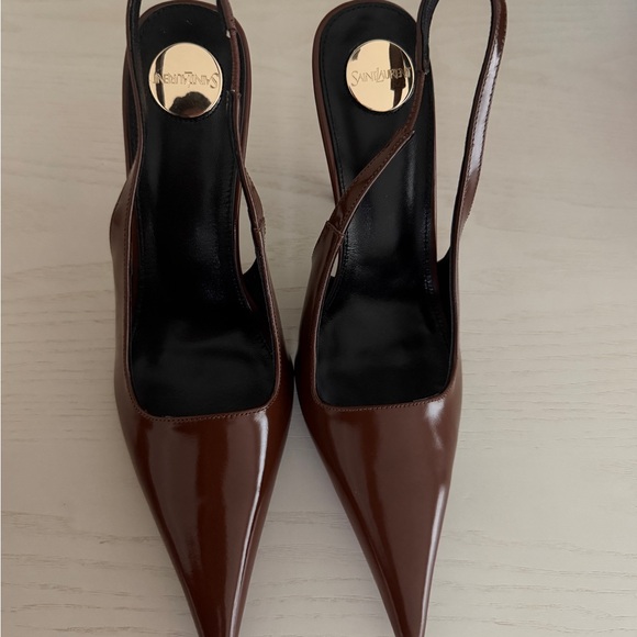 Saint Laurent Chocolate Brown Slingback Heels - Picture 6 of 10